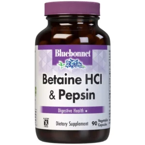 BlueBonnet Betaine HCl with Pepsin vegetarian capsules for digestive health and protein breakdown, 90 count