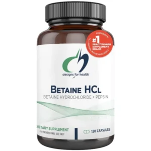 Designs for Health Betaine HCl 750mg with Pepsin for enhanced digestive function and protein enzyme support, 120 capsules