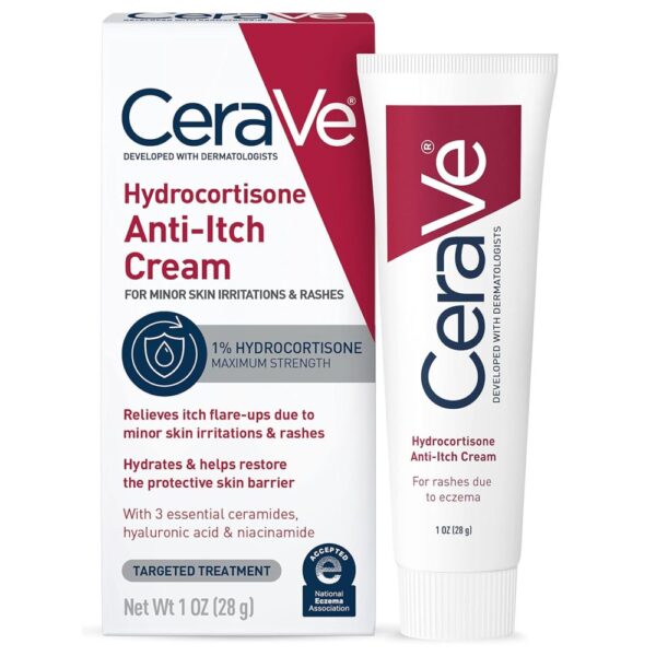 CeraVe 1% Hydrocortisone Anti-Itch Cream for Eczema-Prone Skin – 1 oz CeraVe 1% Hydrocortisone Cream – Fragrance-Free Relief for Eczema and Dry Skin, 1 oz