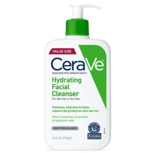 CeraVe Hydrating Face Wash with Hyaluronic Acid, Ceramides & Glycerin – For Normal to Dry Skin, Eczema-Safe
