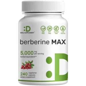 DEAL SUPPLEMENT Berberine Max with Turmeric – 5000mg Per Serving – 240 Vegetarian Capsules with 97% Pure Berberine HCL, 25:1 Root Extract, Non-GMO