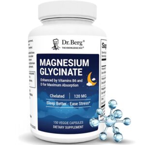 Dr. Berg Magnesium Glycinate with Vitamin D, B6 & Zinc for stress relief and sleep - 150 capsules