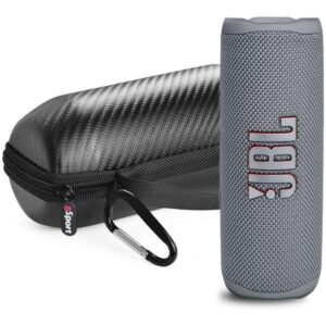 JBL Flip 6 Gray Waterproof Portable Bluetooth Speaker with gSport Carbon Fiber Case Bundle