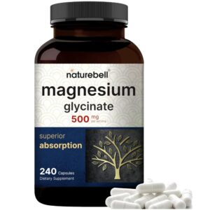 Magnesium Glycinate 500mg capsules for sleep, heart & muscle support - 240 count