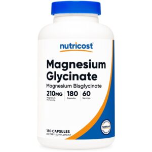 Nutricost Magnesium Glycinate 210mg for gentle absorption - 180 capsules