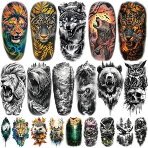 77 sheets of realistic animal temporary tattoos for adults and kids, including half arm and tiny designs