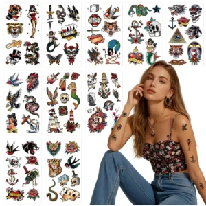 76 colorful old school retro temporary tattoos for men and women with classic body art designs