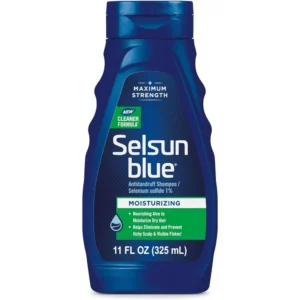 Selsun Blue Moisturizing Antidandruff Shampoo bottle for scalp treatment and hydration