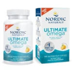 Nordic Naturals Ultimate Omega fish oil bottle with 90 softgels and lemon flavor