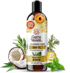 GuruNanda rosemary mint hair growth oil with keratin and vitamin E in 8 oz bottle