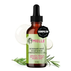 Mielle Organics rosemary mint hair oil bottle with biotin for scalp and hair strengthening