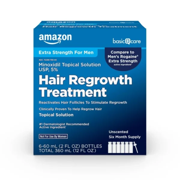 Amazon Basic Care Minoxidil 5% Men 12 Oz Amazon Basic Care Minoxidil 5% Topical Solution for Men, 12 fl oz, hair regrowth treatment
