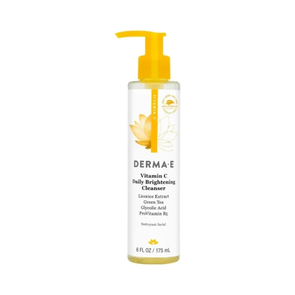 Derma E Vitamin C Cleanser 6 fl oz, daily brightening and hydrating face wash for even skin tone