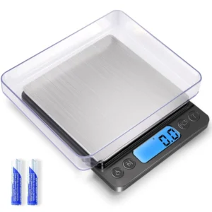 YONCON Digital Kitchen Scale 3000g x 0.1g mini pocket scale with LCD, tare function, two trays for cooking, baking, and jewelry
