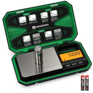 Digital Pocket Scale 200g x 0.01g mini jewelry and coins scale with 50g calibration weight, battery included, green color