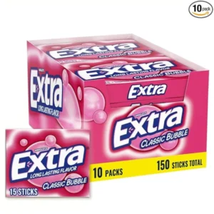 Extra Classic Bubble Gum Sugar-Free 15 Count Pack of 10 Individually Wrapped