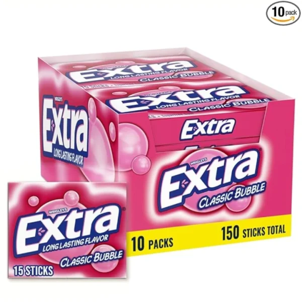 Extra Classic Bubble Gum Sugar-Free – 15 Count Pack Extra Classic Bubble Gum Sugar-Free 15 Count Pack of 10 Individually Wrapped