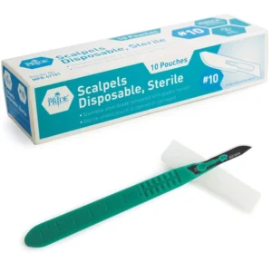 MED PRIDE sterile disposable surgical scalpels #10 with plastic handles and protective caps pack of 10
