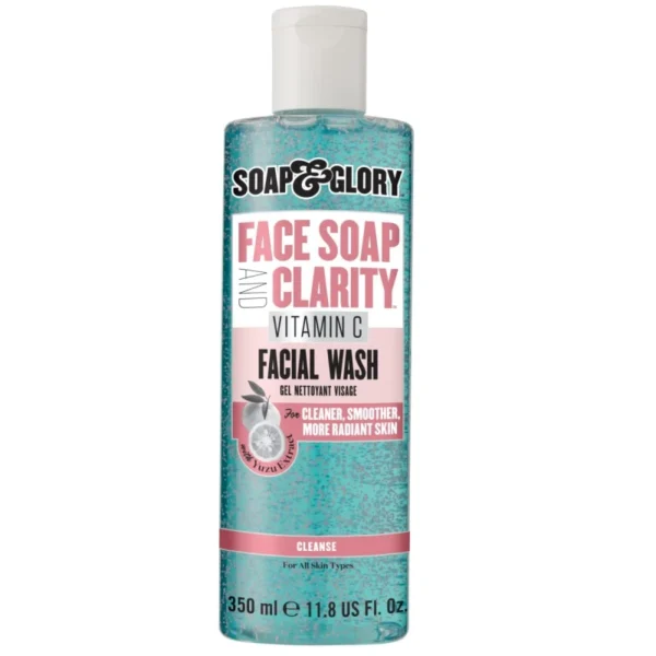Soap & Glory Gentle Exfoliating Face Wash & Vitamin C Cleanser 350ml, 3-in-1 exfoliator, makeup remover, hydrating facial cleanser