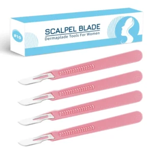 Surgical dermaplaning scalpel tool with #10 blade and handle, sterile and individually wrapped with protective tip cover