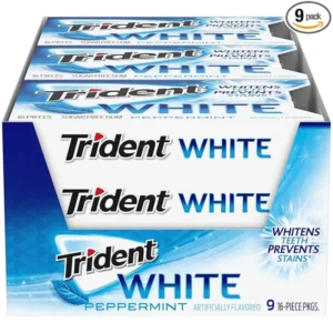 Trident White Peppermint Sugar-Free Chewing Gum 9 Packs of 16 Pieces