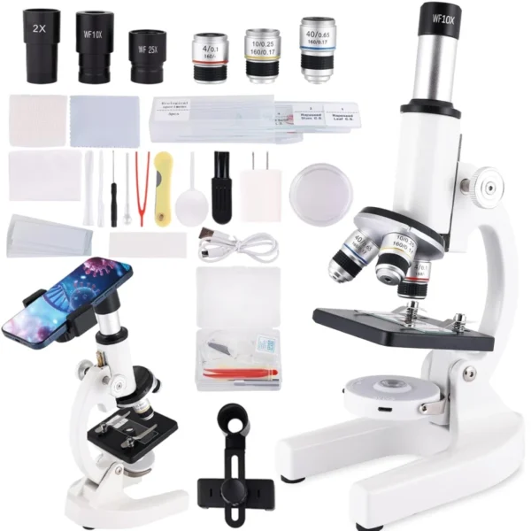 Microscope for Kids & Adults 40X-2000X White Microscope for Kids & Adults 40X-2000X with Slides Set and Phone Adapter