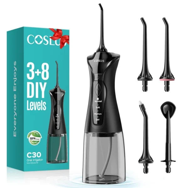 COSLUS Cordless Water Flosser 300ML Black C30 COSLUS Cordless Water Dental Flosser 300ML Black C30 for home and travel