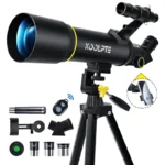 70mm astronomical AZ mount refractor telescope with tripod, phone adapter, and remote control for kids and adults