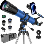 90mm high-powered refractor telescope with AZ mount, stainless tripod, carry bag, and moon filter for adults