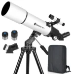 80mm aperture refractor telescope with 600mm focal length, compact and portable with backpack for adults and kids