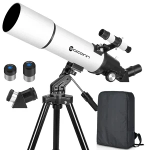 80mm aperture refractor telescope with 600mm focal length, compact and portable with backpack for adults and kids