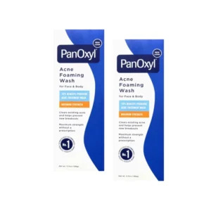 Two 5.5oz bottles of PanOxyl 10% Maximum Strength Acne Foaming Wash for acne treatment
