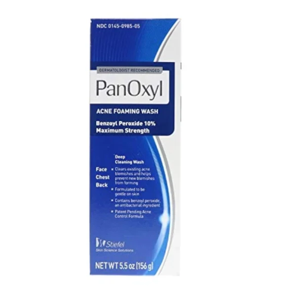 Three 5.5oz bottles of PanOxyl 10% Maximum Strength Acne Foaming Wash for acne treatment