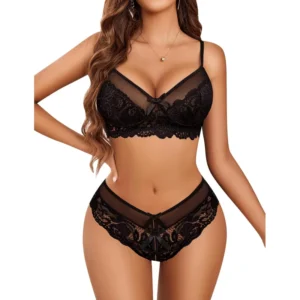 Avidlove women's floral lace bra and panty set with mesh patchwork and adjustable shoulder straps