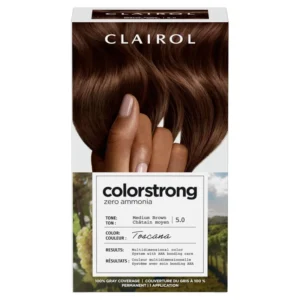 Clairol ColorStrong permanent hair dye in 5.0 Medium Brown Toscana with AHA bonding system