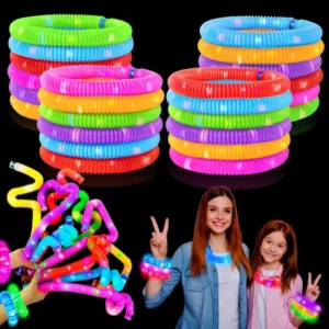 Colorful glow sticks pop tubes for kids designed as light up bracelets and necklaces for Halloween parties