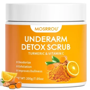 Underarm detox scrub featuring turmeric and Vitamin C for exfoliating and cleansing underarm skin